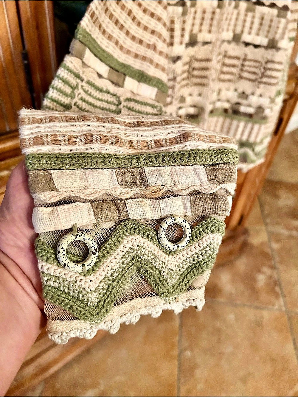 Coldwater Creek Textured Geometric Cardigan Green & Brown - Picture 3 of 5